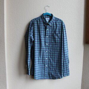 LL Bean Shirt Mens L Blue Green Plaid Long Sleeve Button Down Slightly Fitted